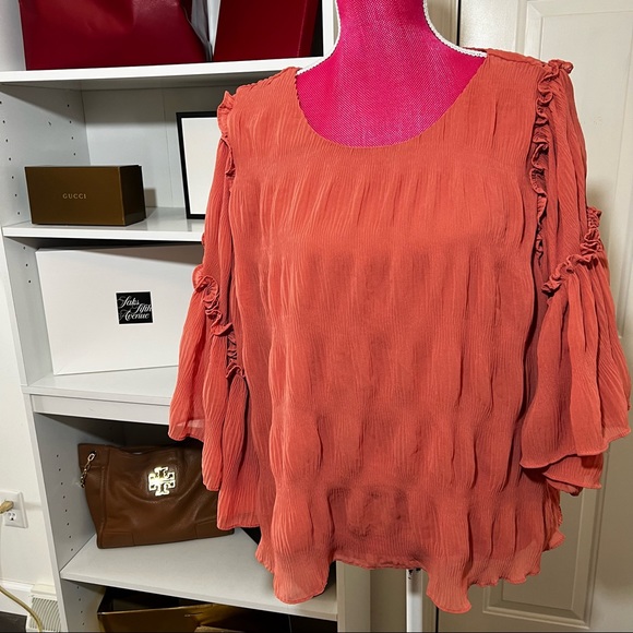 1. State coral ruffle blouse - Picture 2 of 5